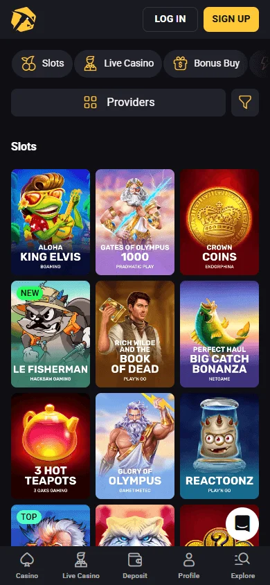 Slotsmines Casino mobile casino categories