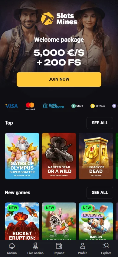 Slotsmines Casino mobile browser games