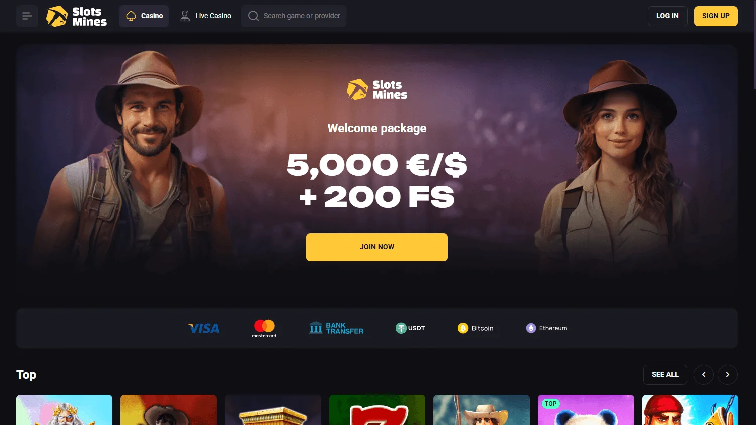 Slotsmines Casino desktop games catalogue